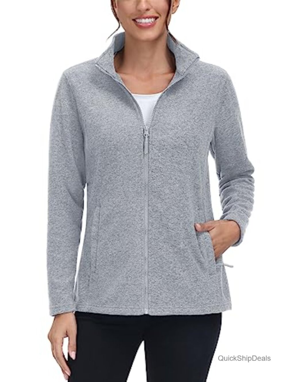 Women's Zip Up Fleece Jacket with Pockets - Warm Lightweight